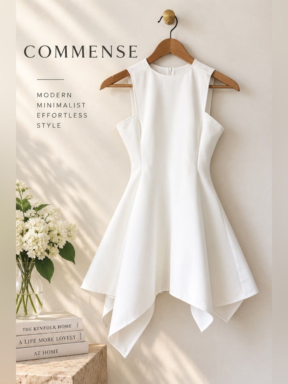 Commense White Asymmetrical Handkerchief Hem Mini Dress XS